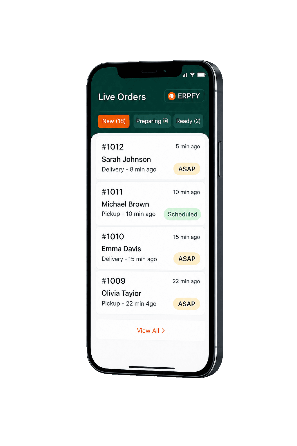 Live restaurant orders on mobile