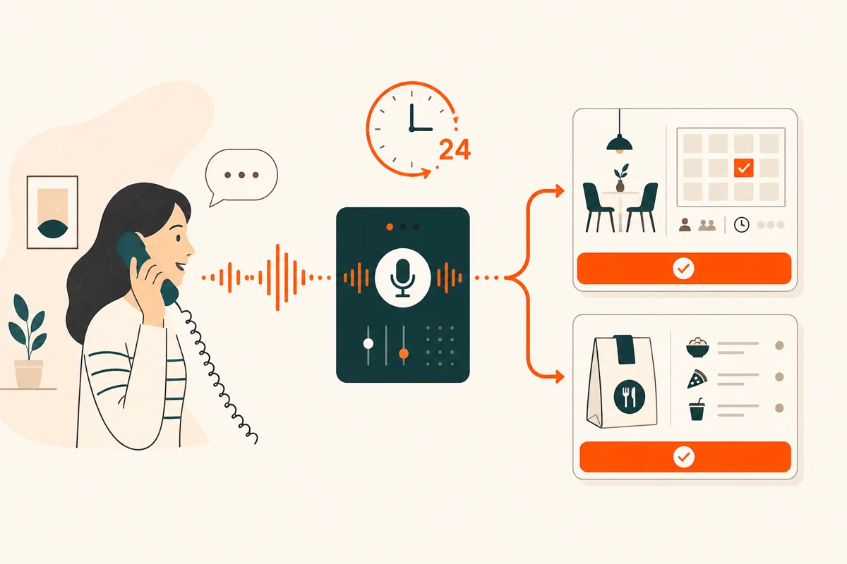 Guest call becoming a confirmed restaurant booking and takeaway order